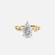  The Textured Twig Textured Pear Moissanite Ring 18k Yellow Gold 001