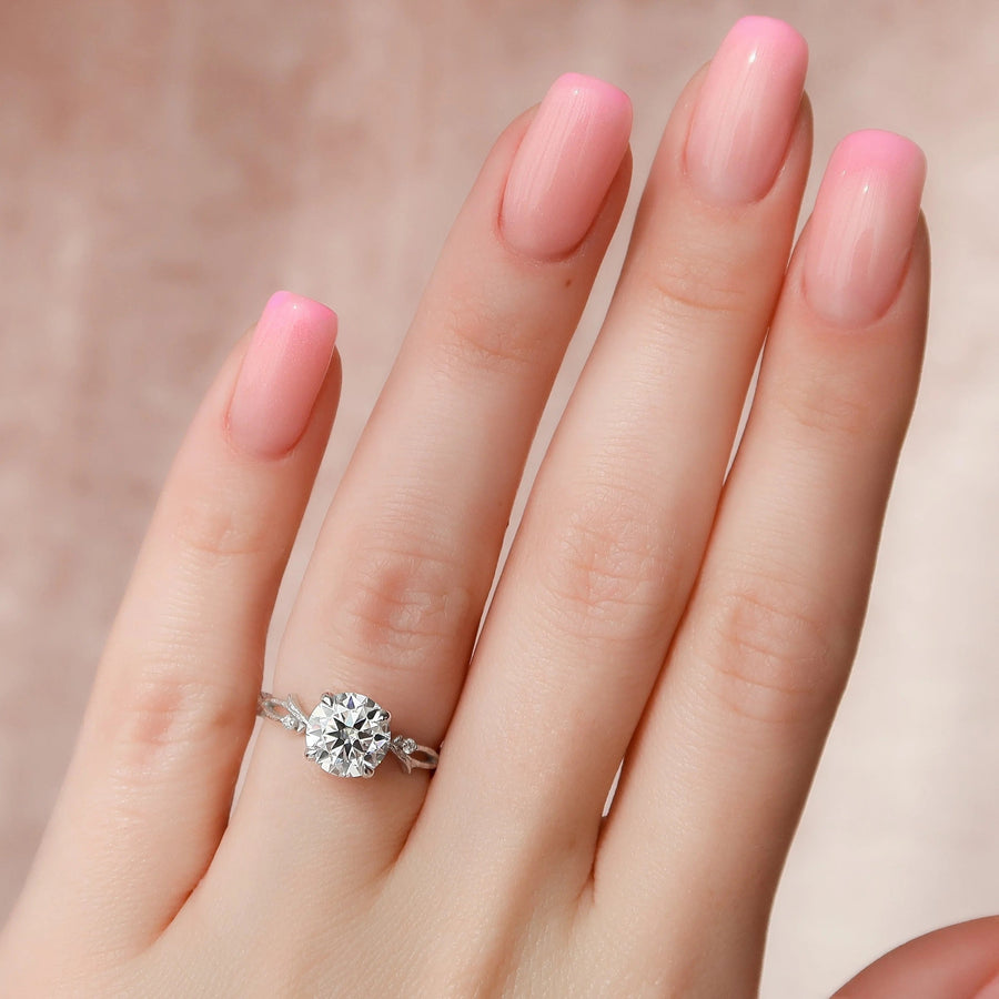  The Textured Twig Textured Round Moissanite Ring 14k White Gold 003
