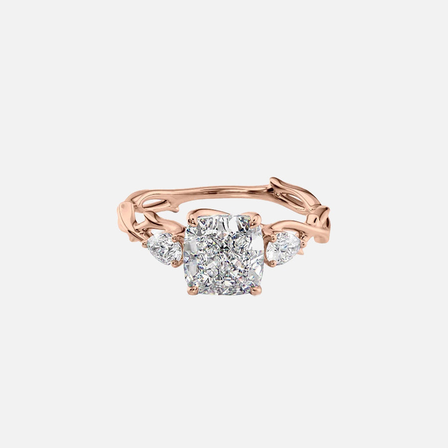  The Three Stone Twig Cushion Lab Diamond Ring 18k Rose Gold 001