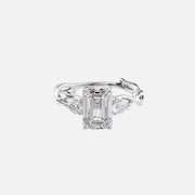  The Three Stone Twig Emerald Lab Diamond Ring 14k White Gold 001