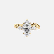 The Three Stone Twig Marquise Lab Diamond Ring 14k Yellow Gold 001