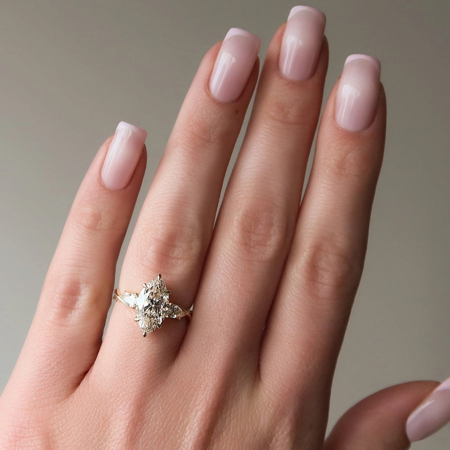  The Three Stone Twig Marquise Moissanite Ring 14k Yellow Gold 003