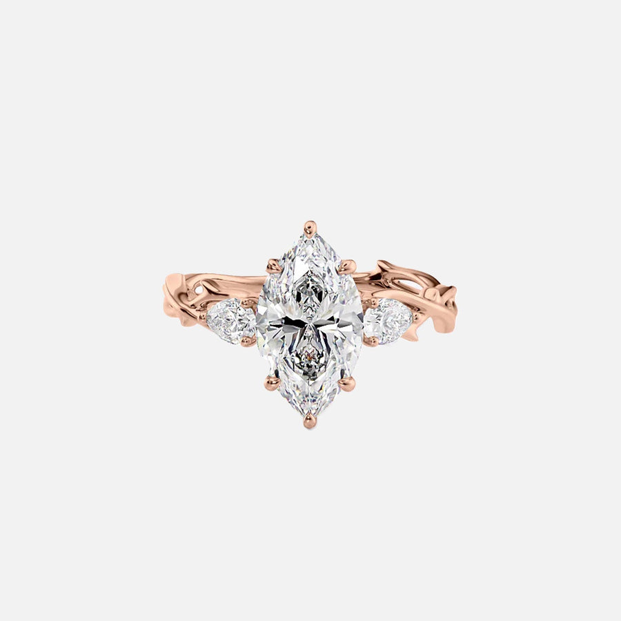  The Three Stone Twig Marquise Moissanite Ring 18k Rose Gold 001