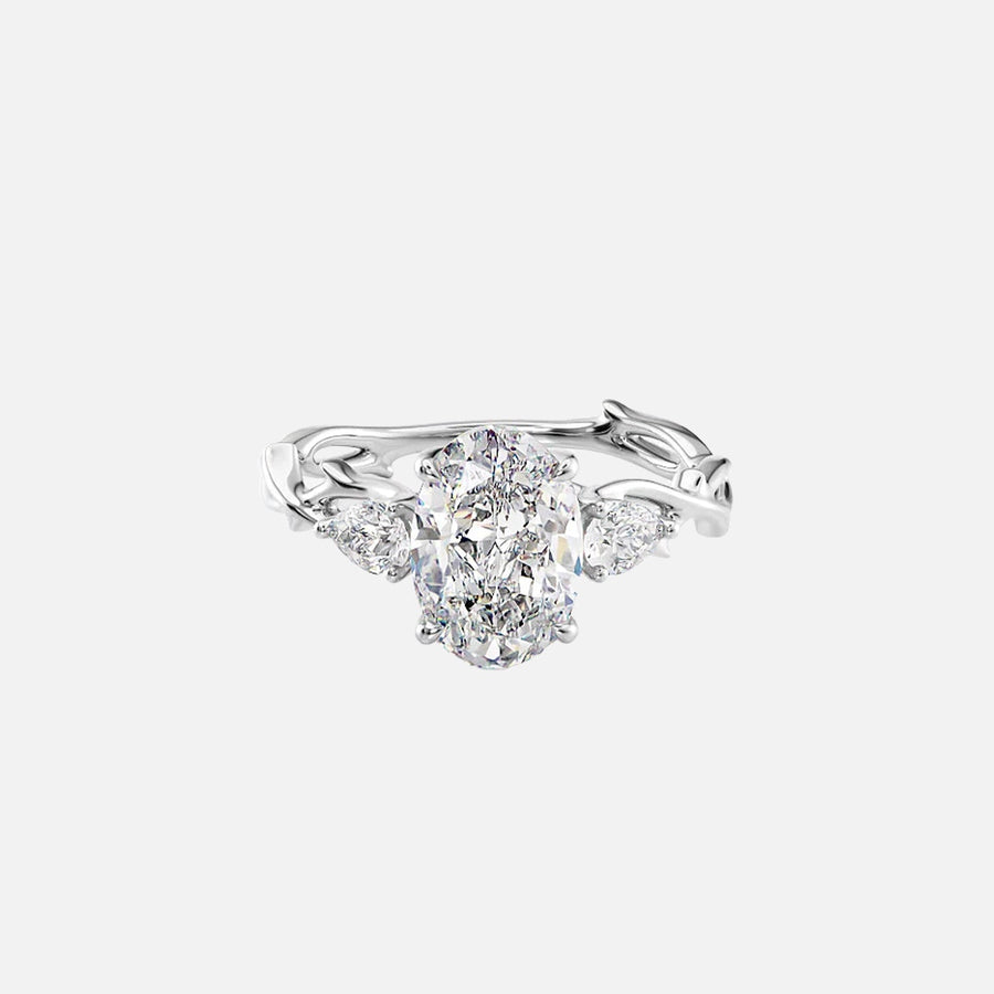  The Three Stone Twig Oval Lab Diamond Ring 14k White Gold 001