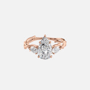  The Three Stone Twig Pear Lab Diamond Ring 14k Rose Gold 001