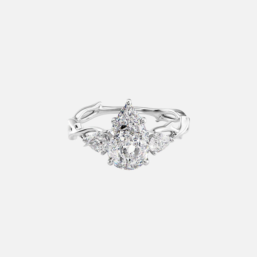  The Three Stone Twig Pear Lab Diamond Ring 14k White Gold 001