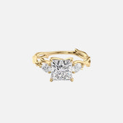 The Three Stone Twig Princess Lab Diamond Ring 14k Yellow Gold 001
