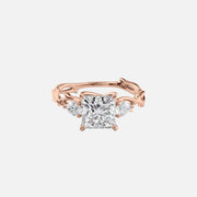  The Three Stone Twig Princess Lab Diamond Ring 18k Rose Gold 001