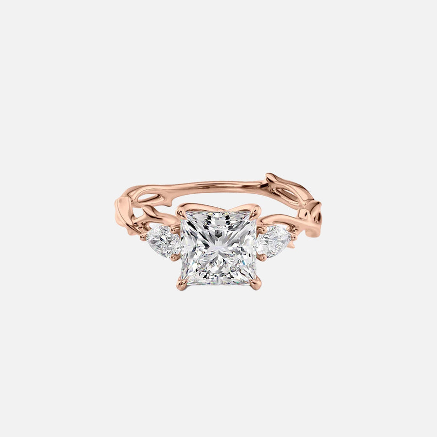  The Three Stone Twig Princess Lab Diamond Ring 18k Rose Gold 001