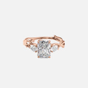  The Three Stone Twig Radiant Lab Diamond Ring 14k Rose Gold 001