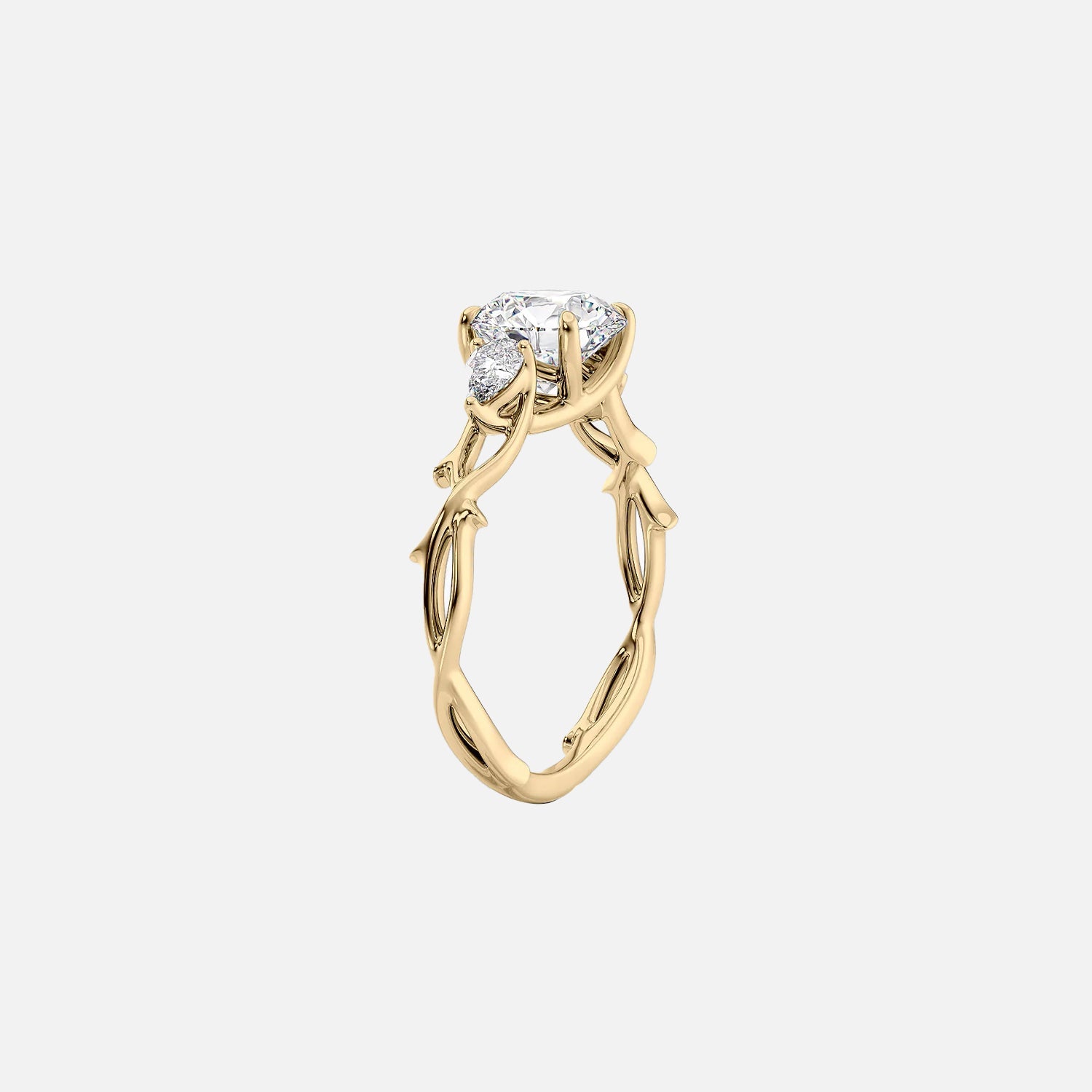  The Three Stone Twig Radiant Lab Diamond Ring 14k Yellow Gold 002