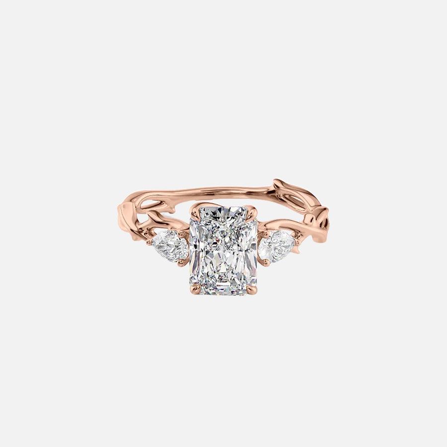  The Three Stone Twig Radiant Lab Diamond Ring 18k Rose Gold 001