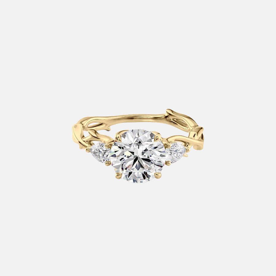 The Three Stone Twig Round Lab Diamond Ring 14k Yellow Gold 001
