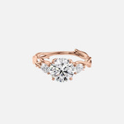  The Three Stone Twig Round Moissanite Ring 14k Rose Gold 001