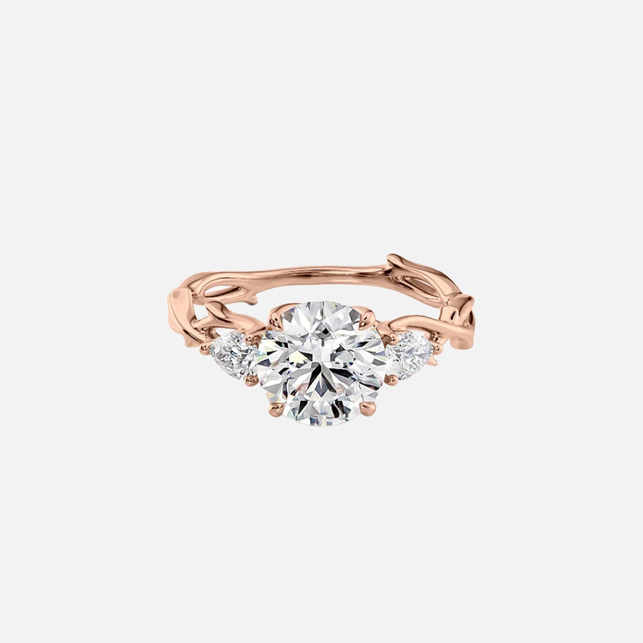  The Three Stone Twig Round Moissanite Ring 14k Rose Gold 001