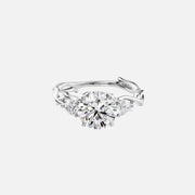  The Three Stone Twig Round Moissanite Ring 14k White Gold 001