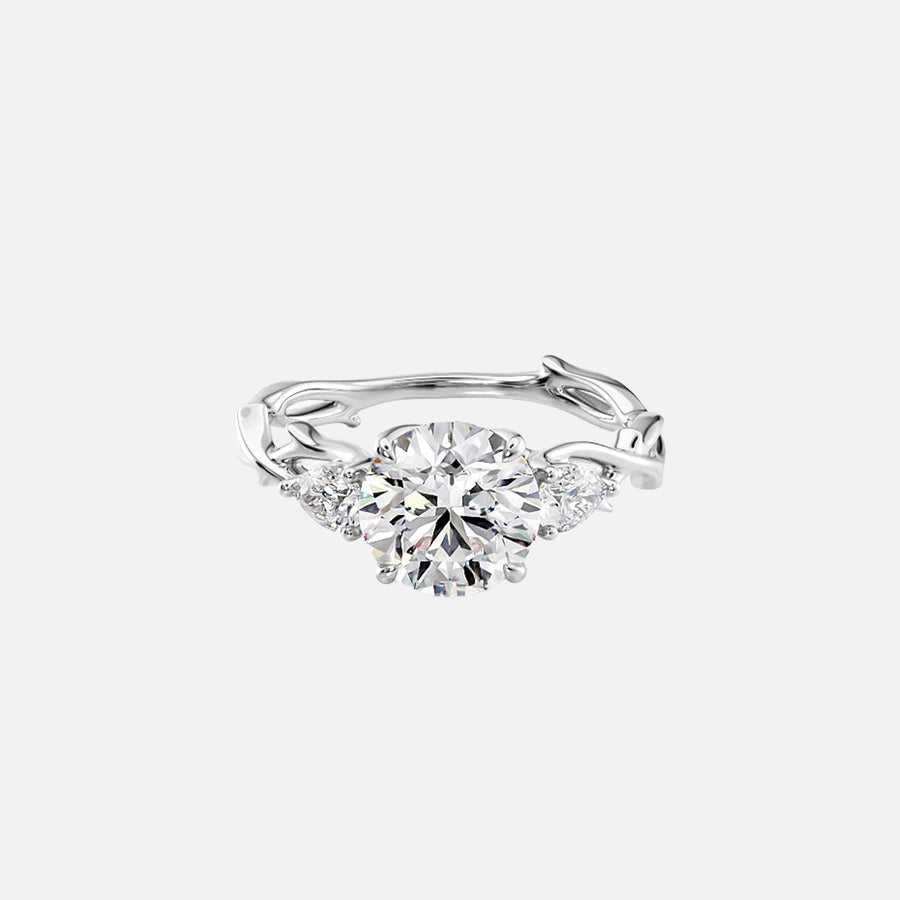  The Three Stone Twig Round Moissanite Ring 14k White Gold 001